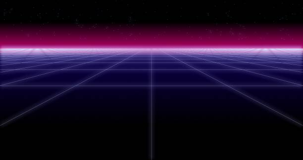 synthwave net und retro-hintergrund-stars 3d render - dance and electronic blue shiny empty stock-fotos und bilder