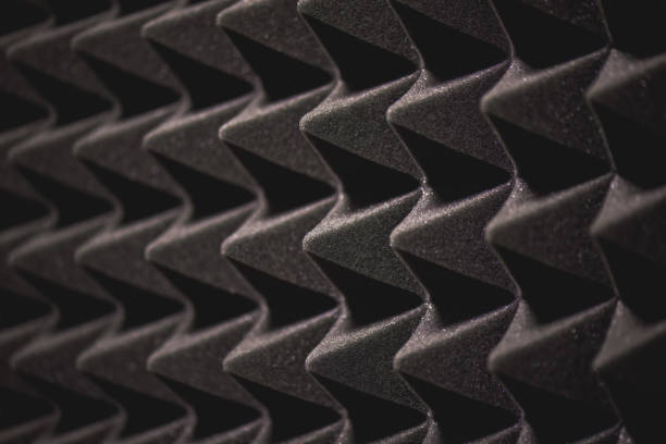 istock Very close view of soundproof coverage details in sound recording studio 1129332883
