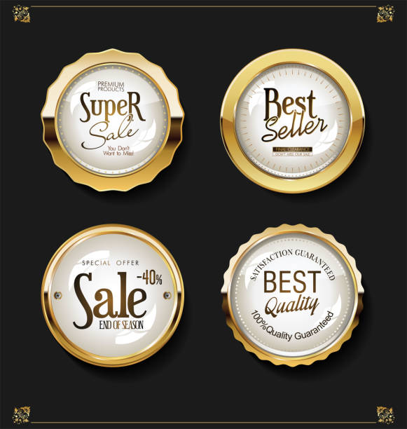 ilustrações de stock, clip art, desenhos animados e ícones de luxury retro badges gold and silver vector collection - frame circle scroll shape ornate