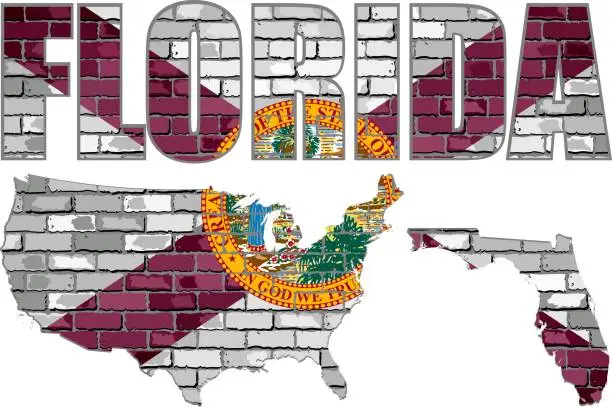 Vector illustration of Florida on a brick wall