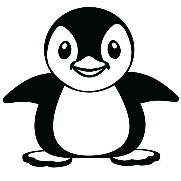  Ilustración de Pingüino De Dibujos Animados Blanco Y Negro y más Vectores Libres de Derechos de Blanco y negro