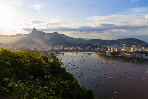 view of the rio de janeiro center. district botafogo is a beachfront neighborhood. - rio de janeiro guanabara bay sugarloaf mountain beach imagens e fotografias de stock