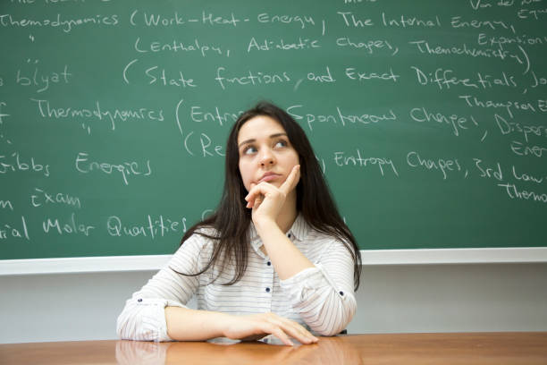 istock Thoughtful Female Student in front of the blackboard 1129347211