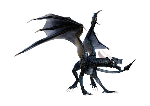 istock 3D illustration black fantasy dragon on white 1129348086