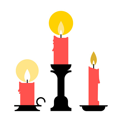 Three candle stick silhouettes, isolated.