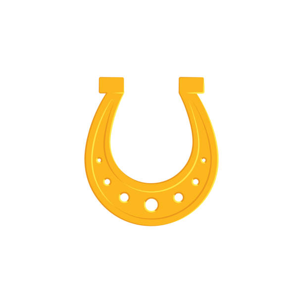 złoty podkowy symbol szczęścia - tradycyjny element dla st patrick day uroczystości projektu w stylu płaskim. - horseshoe luck wild west good luck charm stock illustrations