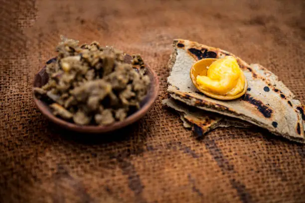 Photo of Indian and asian popular dish Malida which is made of crumbling the left over rotis or parathas with sweeteners and dry fruits,Close up view.