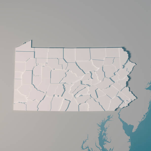 us-staat pennsylvania karte administrative abteilungen grafschaften 3d render - mid atlantic bundesstaaten der usa stock-fotos und bilder