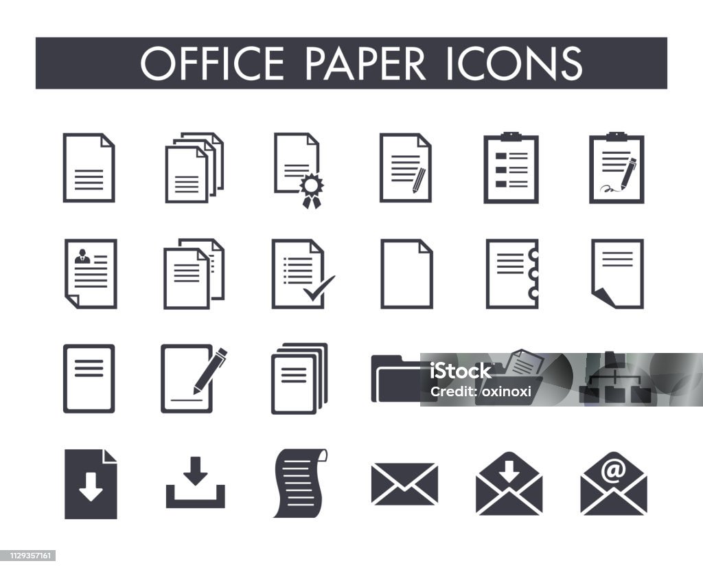 office paper icon set 24 office paper and document icons Blank stock vector