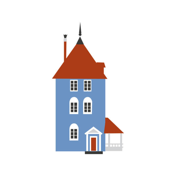 ilustrações, clipart, desenhos animados e ícones de moomin house na ilustração de desenhos animados do parque moomin mundo, oulu, finlândia, vetor finlandês edifício ícone marco, decorativo isolaram no estilo de plano de fundo branco para viagens design, infográfico europeu - moomin world