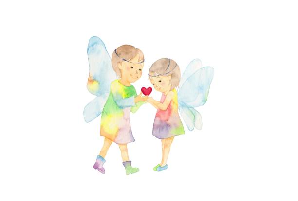 Iridescent fairy Iridescent fairy
My elder brother and younger sister
With a wing and heart 妖精 stock illustrations