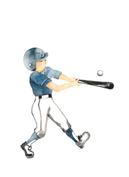 야구 소년 - white background baseball one person action stock illustrations