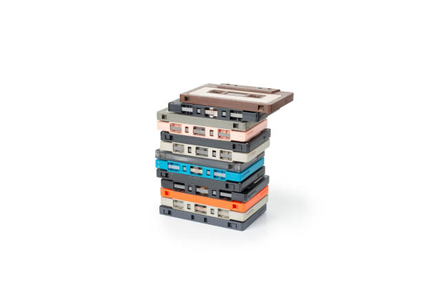 cassette tapes stack tower  . - playback imagens e fotografias de stock