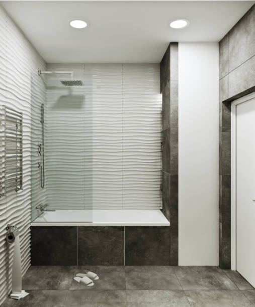 istock modern bathroom design with tiles under concrete and wave 1129368312