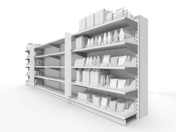 istock Set Of Shelves With Products 1129368503