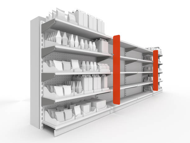 istock Set Of Shelves With Products 1129368505