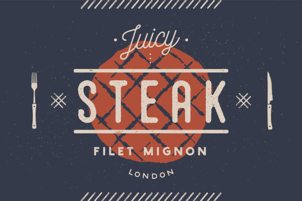 стейк, логотип, этикетка мяса. логотип с силуэтом стейка - filet mignon illustrations stock illustrations