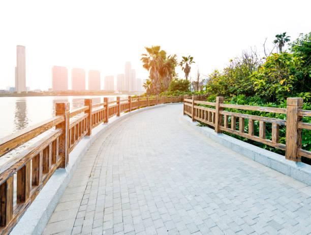 istock Bridge and skyscraper by the sea 1129370423