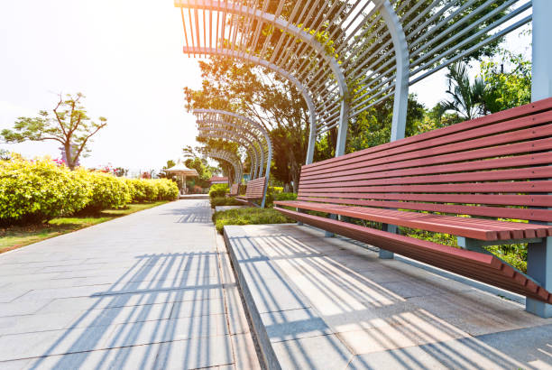 istock Bench on the roadside of park 1129370469