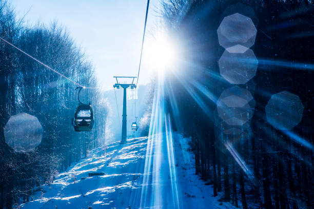 o teleférico szyndzielnia polónia inverno - overhead cable car fotos - fotografias e filmes do acervo