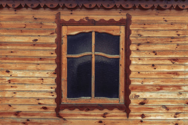 istock Window in a wooden house 1129372156
