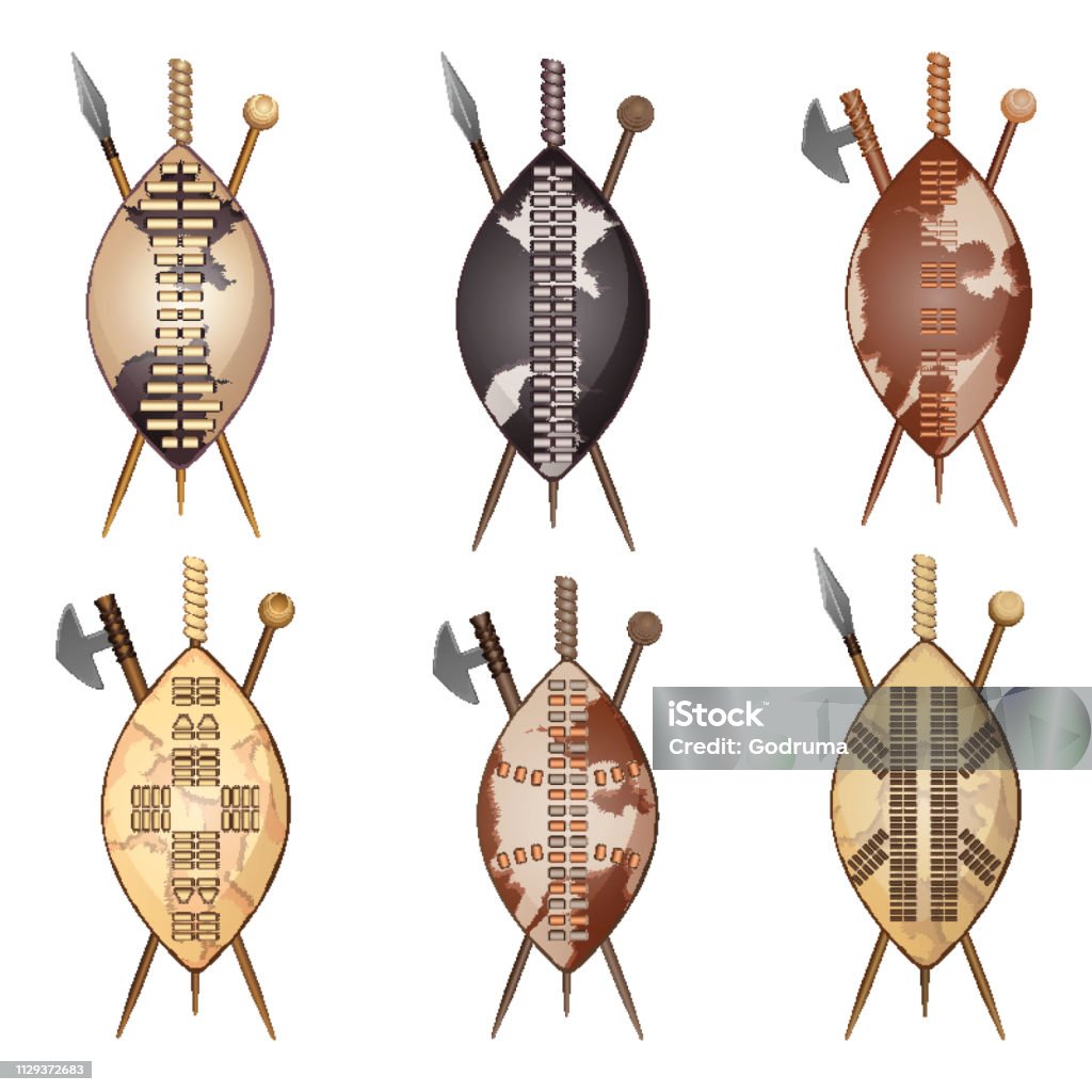 African Zulu Assegai Spear Shield And Club Set Stock Illustration -  Download Image Now - Crossing, Spear, Warrior - Person - iStock