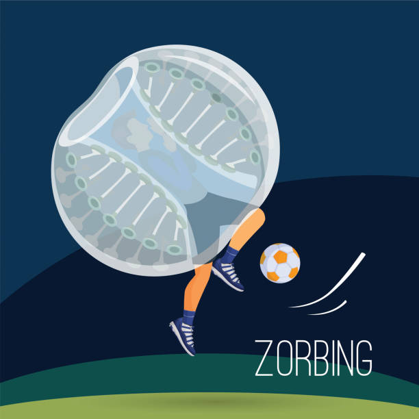 Zorbing illustration. Two man play zorbing soccer at night Zorbing illustration. Two man play zorbing soccer at night. Vector inflatable soccer balls stock illustrations