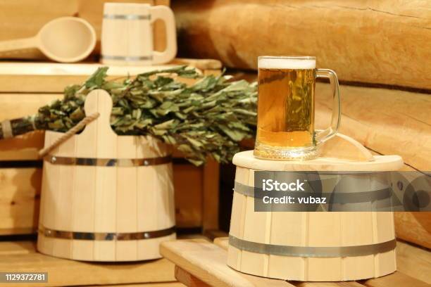 A Mug Of Light Beer In The Sauna Stock Photo - Download Image Now - Sauna, Beer - Alcohol, Alternative Therapy