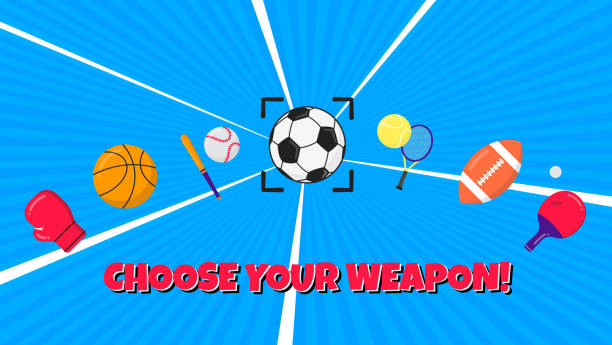 Choose your weapon sport composition flat style design vector illustration. Sport atributes icons signs like soccer, football, basketball, tennis, balls, boxing glove, bat, racket ping pong - weapon. Choose your weapon sport composition flat style design vector illustration. Sport atributes icons signs like soccer, football, basketball, tennis, balls, boxing glove, bat, racket ping pong - weapon. table tennis funny stock illustrations