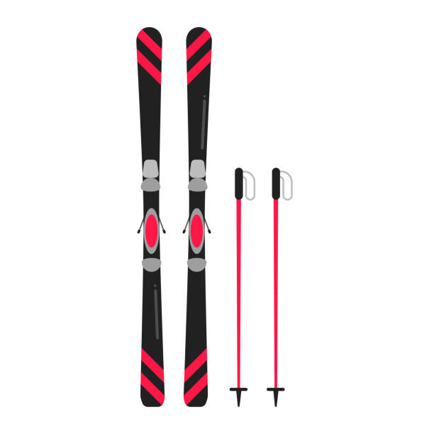 istock Ski and sticks flat style design vector illustration icons signs isolated on white background. Skiing equipment and winter sports symbols. 1129374087