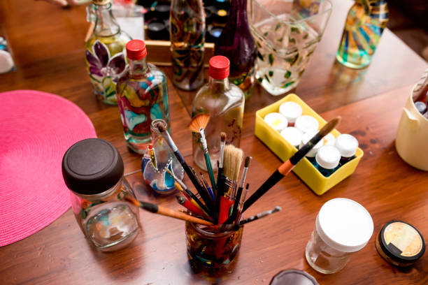 istock Art painting on a glass bottle 1129374245