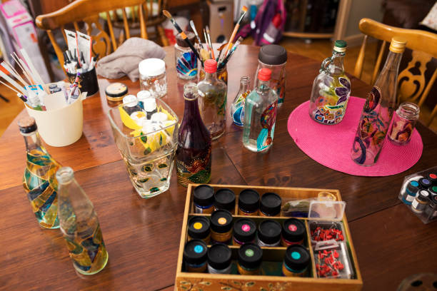 istock Art painting on a glass bottle 1129374276