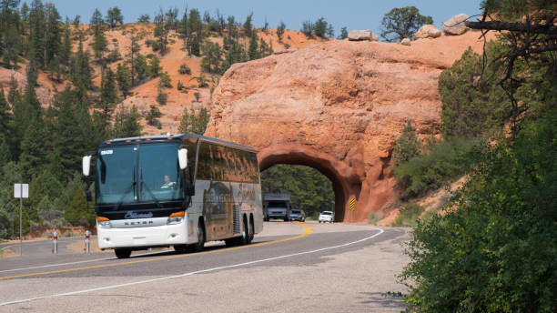 tourist coach in red canyon national park utah - bus coach bus travel red imagens e fotografias de stock