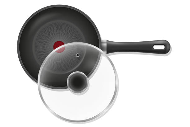 istock frying pan with transparent cover for fry food on fire stock vector illustration 1129375776