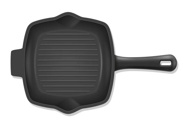 istock frying pan grill for fry food on fire stock vector illustration 1129375870
