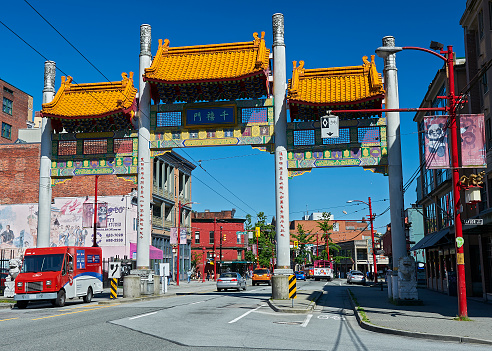 Vancouver, B.C., Canada - July 6, 2012: Millennium Gate on Pender Street in Chinatown, Vancouver, Canada