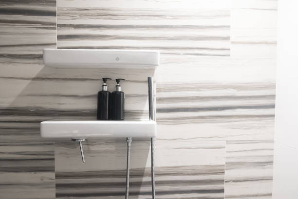 istock Interior of modern shower head in bathroom at home 1129377431
