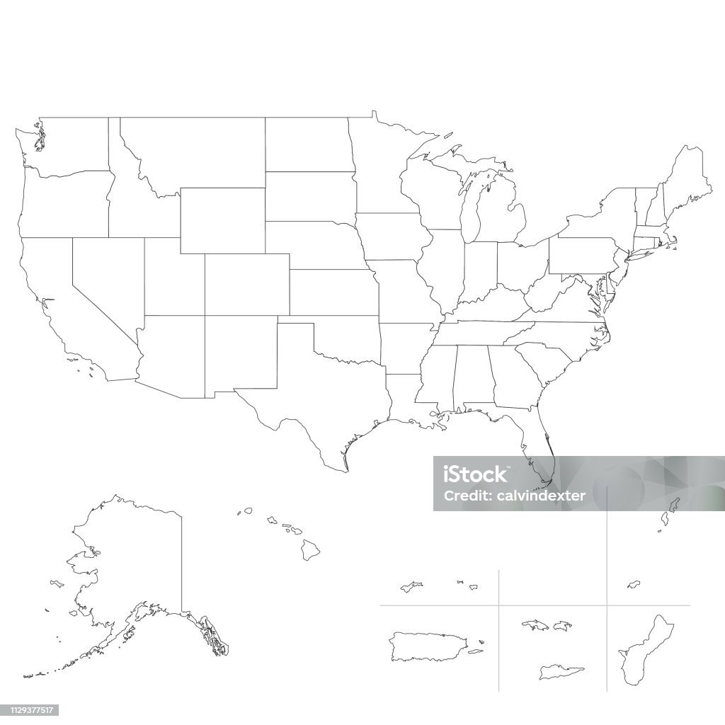 USA map Vector illustration of the contour of the map of the United States of America USA stock vector