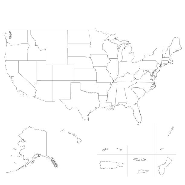 USA map Vector illustration of the contour of the map of the United States of America black and white map of united states stock illustrations