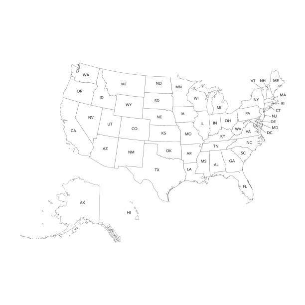 USA map Vector illustration of the contour of the map of the United States of America black and white map of united states stock illustrations