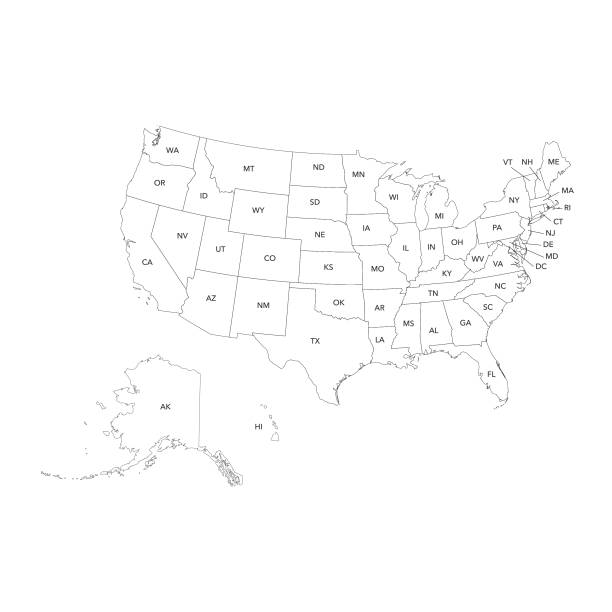 15,300+ Black And White Map Of United States Stock Illustrations