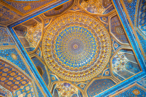 istock Ceiling at the Ulugh Beg Madrasa in Samarkand, Uzbekistan 1129379292
