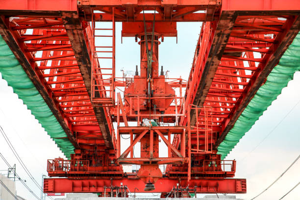 istock Steel frame construction of sky train a mass rail transit line 1129380469