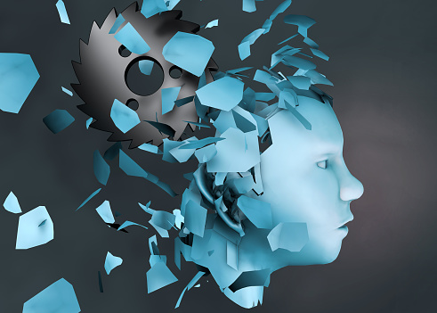 3d rendering illustration of mental stress disorder as human head falling apart