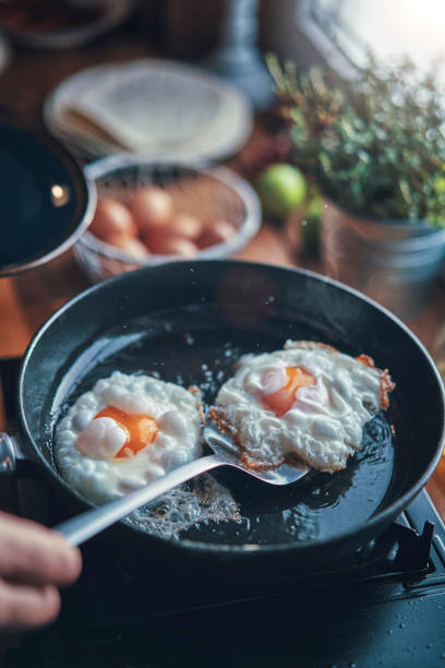 istock Frying Egg in a Cooking Pan in Domestic Kitchen 1129381777