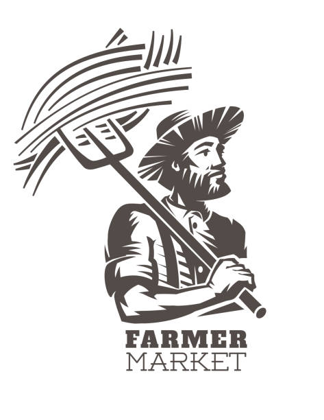 фермер с вилами в руках - homegrown produce wheat organic crop stock illustrations