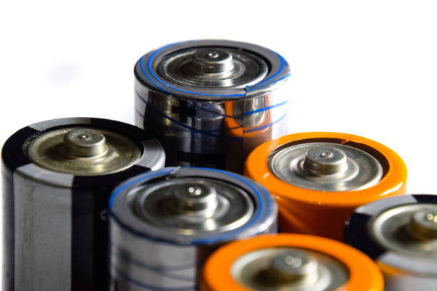 istock Salt and alkaline batteries, source of energy for portable technology. AAA and AA batteries 1129383023