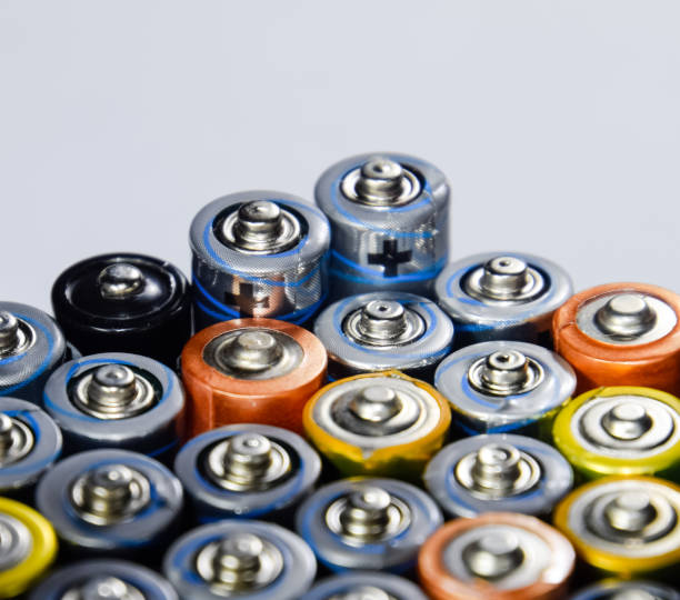 istock Salt and alkaline batteries, source of energy for portable technology. AAA and AA batteries 1129383047
