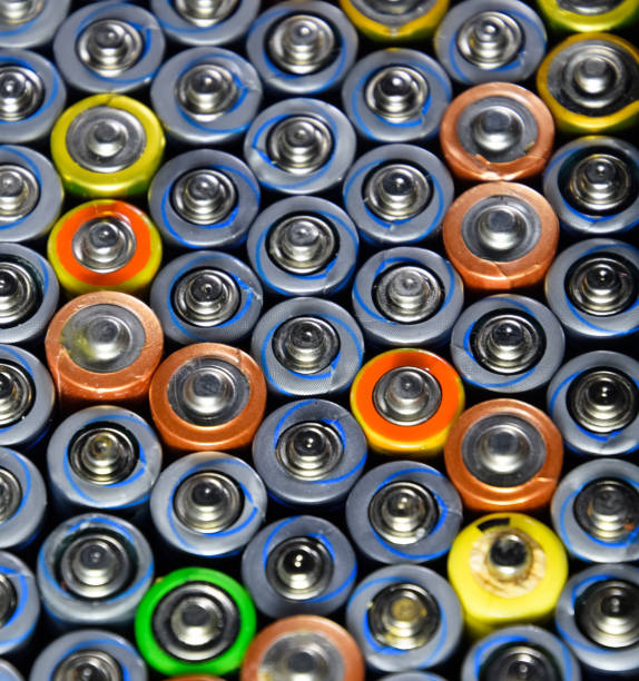 istock Salt and alkaline batteries, source of energy for portable technology. AAA and AA batteries 1129383049