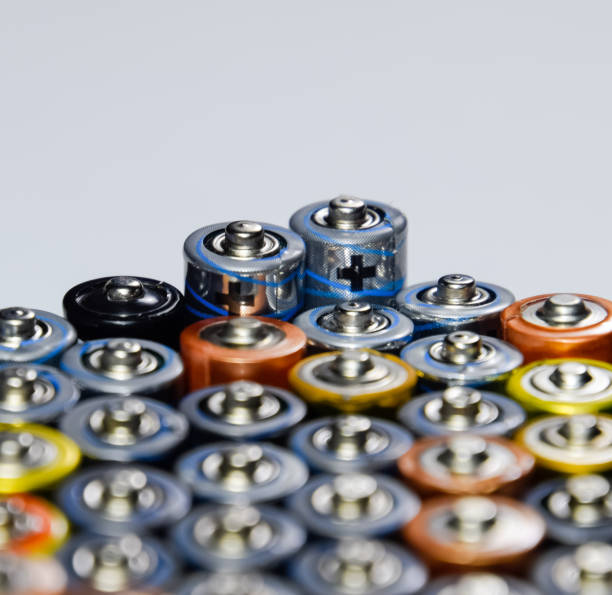 istock Salt and alkaline batteries, source of energy for portable technology. AAA and AA batteries 1129383059